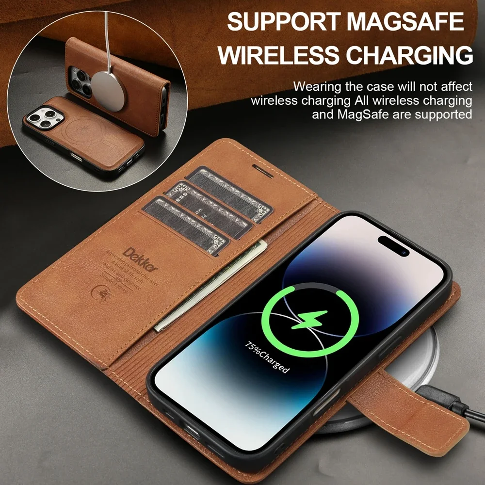 Color: black, Material: Silicon - 2 in 1 MagSafe Wallet Case for IPhone 16 Promax 15 Plus 14 Pro Max 13 12 Iphone16 Magnetic Wireless Charging Phone Cover
