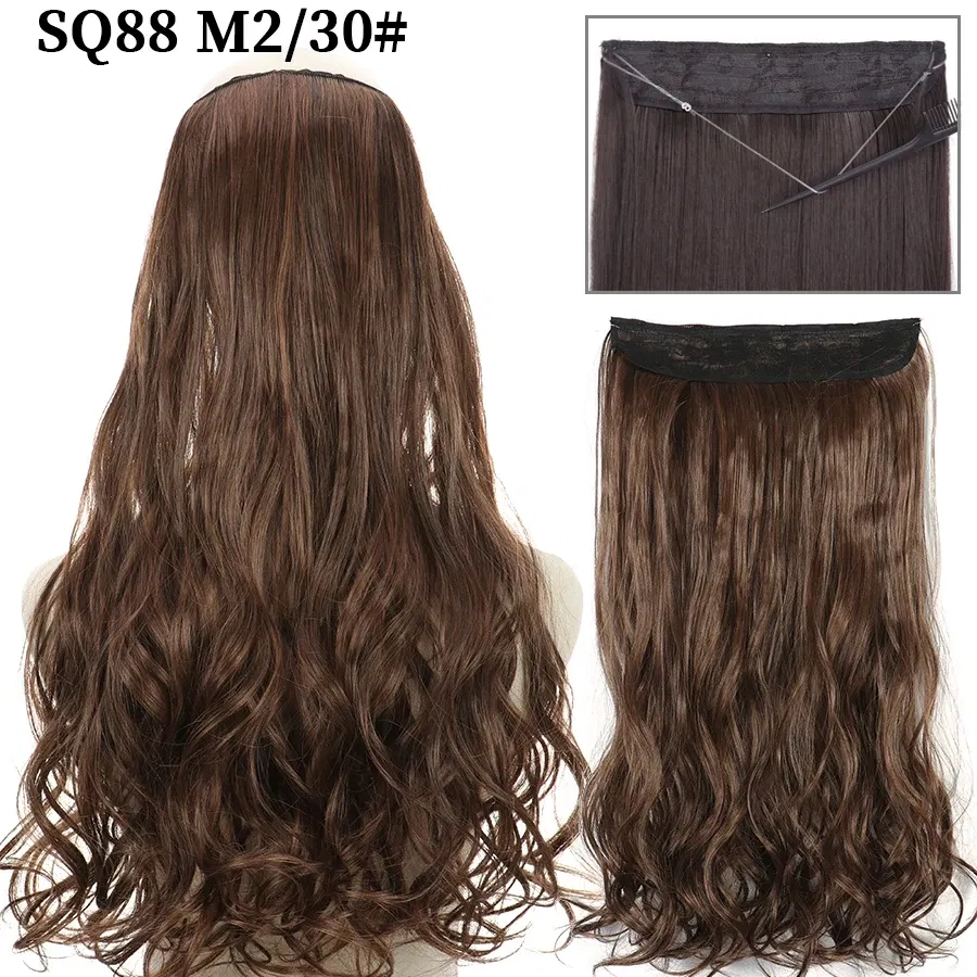 Color: Bug, Stretched Length: 32inches, Ships From: CHINA - Synthetic Natural Wavy No Clip Fish Line Invisible Hair Extensions Mixed Color Blonde Black Artificial False Hair Piece ForWomen