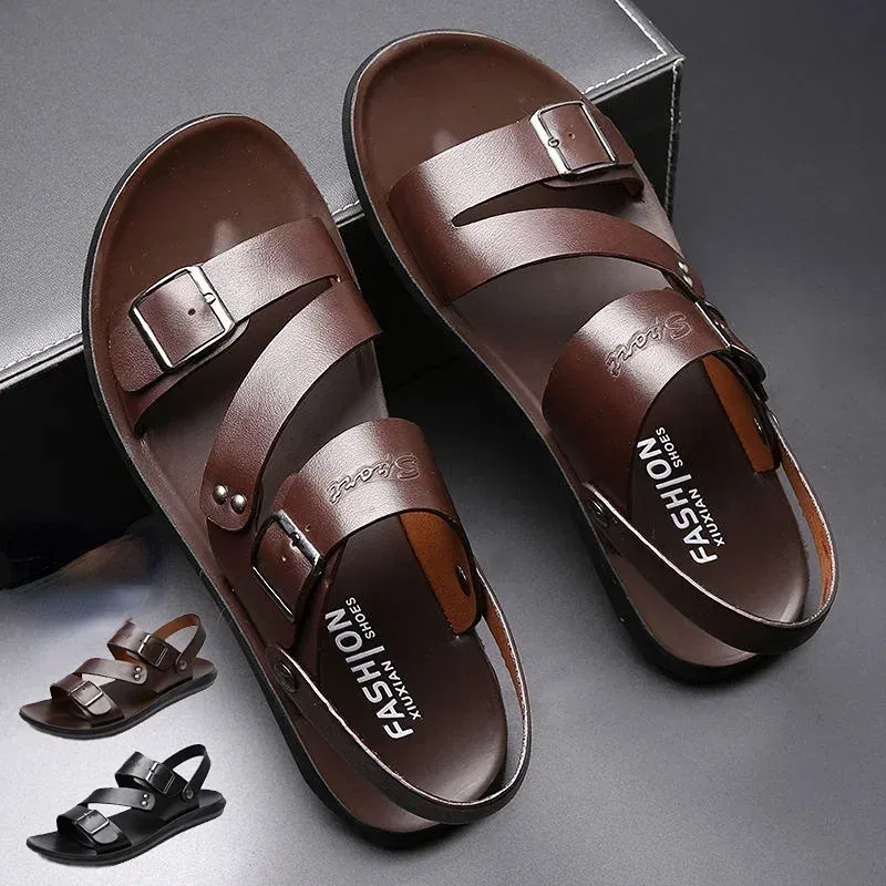 Color: Brown, Shoe Size: 41 - Men's Sandals Wholesale Summer Soft soled Anti slip Beach Shoes Men's Large New Casual Beach Outwear Sandals
