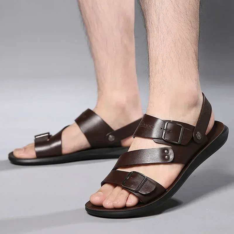 Color: Brown, Shoe Size: 41 - Men's Sandals Wholesale Summer Soft soled Anti slip Beach Shoes Men's Large New Casual Beach Outwear Sandals