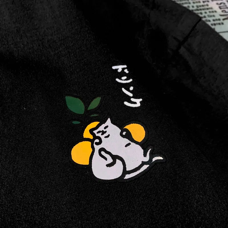 Color: Brown, Size: L - Cute Japanese Cat Print Oversized T-shirt men Women Short Sleeve Loose Casual Tee Shirt Streetwear Tops Cotton Harajuku Clothing