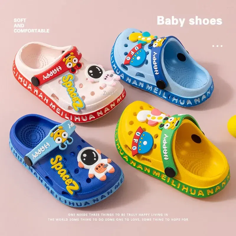 Color: Beige, Shoe Size: 5 - Children Garden Shoes Cute EVA Cartoon Beach Sandals Babies Summer Slippers High Quality Soft Kids Outdoor Slippers Flip Shoes