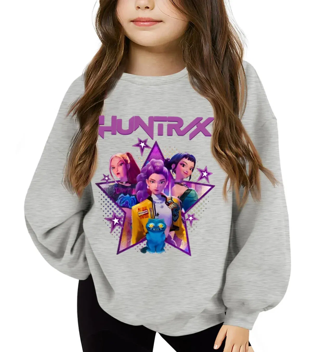 Color: SKY BLUE, Kid Size: 110 - KPop Demon Hunters Huntrix Sweatshirts Kids Clothes Long Sleeve Autumn Pullover Boys Girls Hoodies Children Casual O-Neck Tops