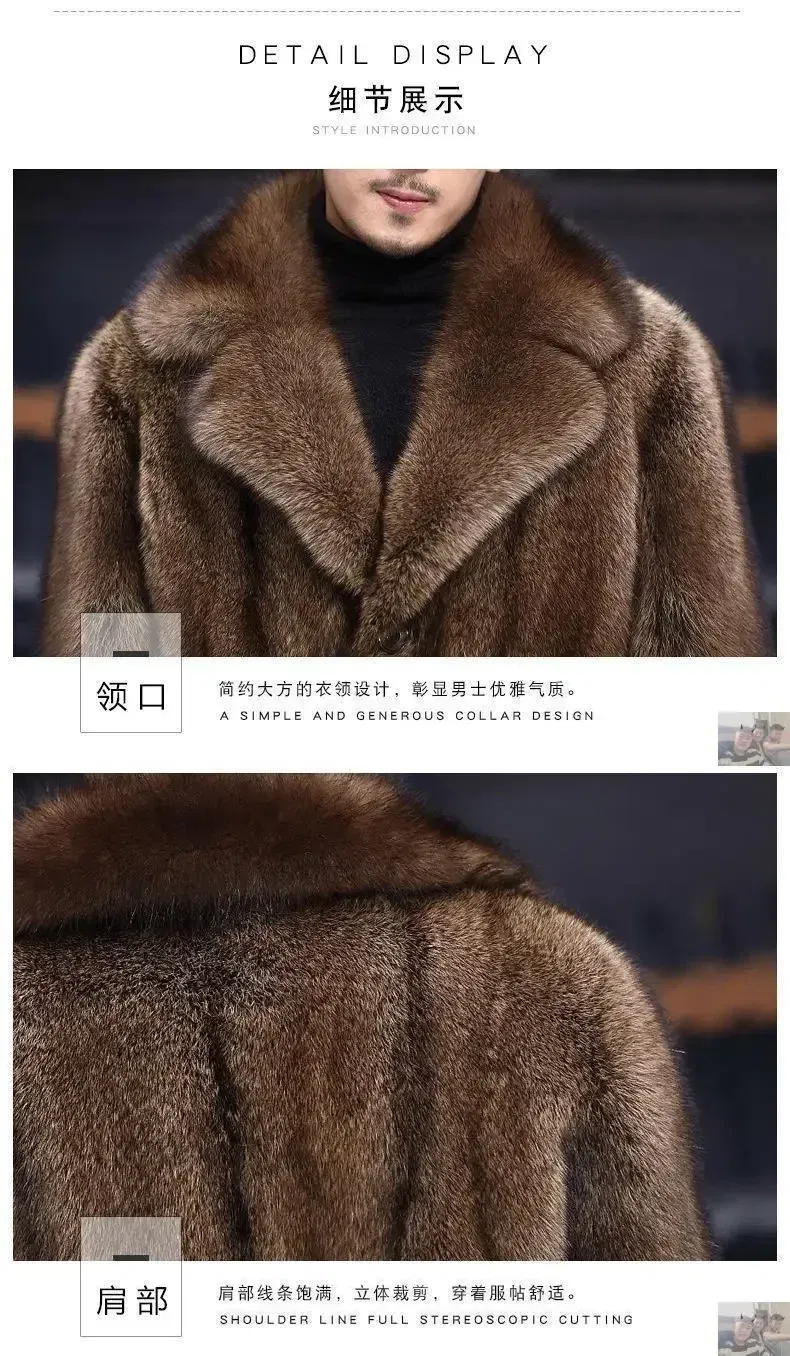 Color: Beige, Size: XXL - Parker Men's Imitation Fur Liner Winter Warm New Fur One-piece Coat Imitation Mink Fleece Mid-length Fur Coat