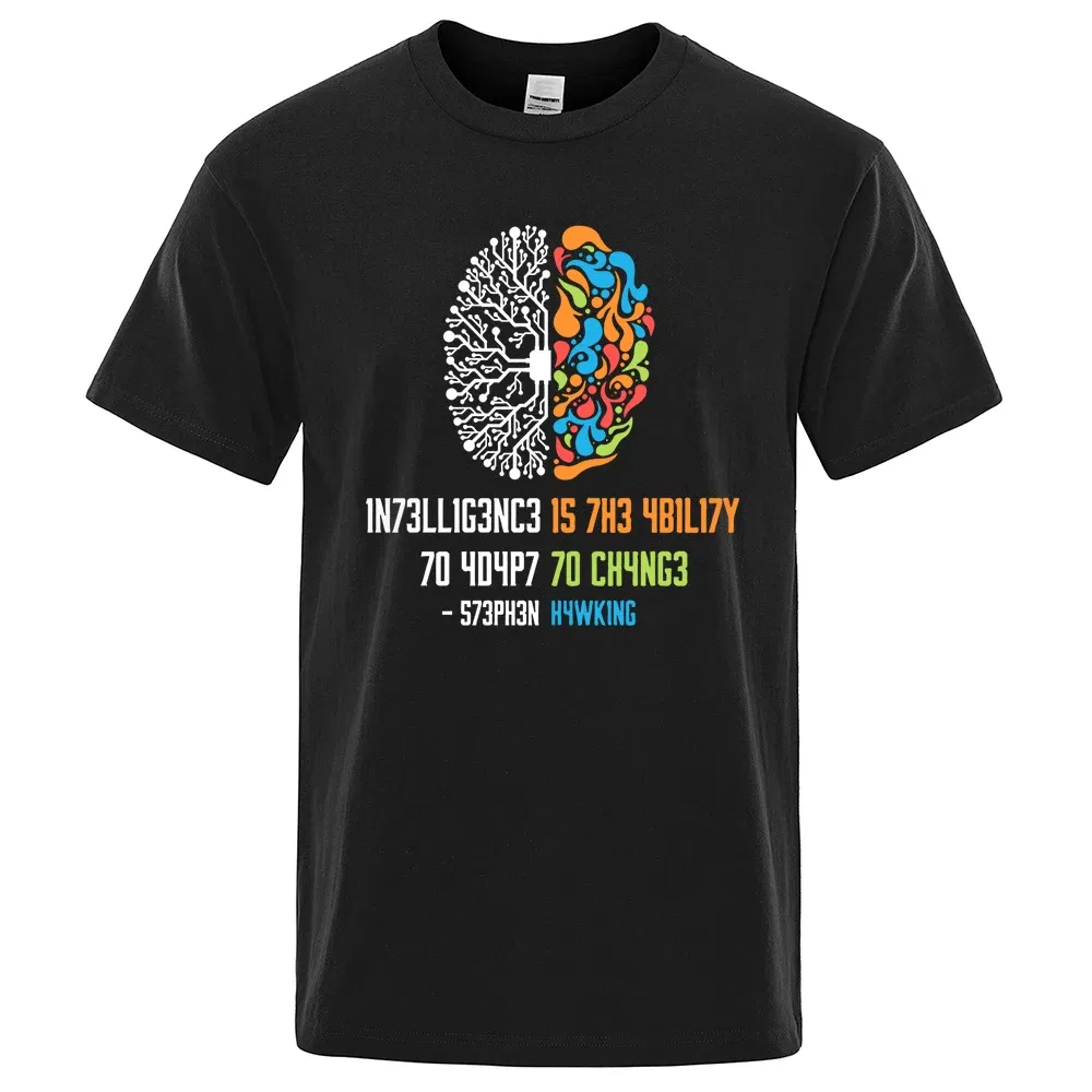 Color: army green, Size: L - Intelligence Is The Ability To Adapt To Change Tops Men Women Shirt Loose Clothing Loose Cotton Oversize Tshirt Hip Hop Tops
