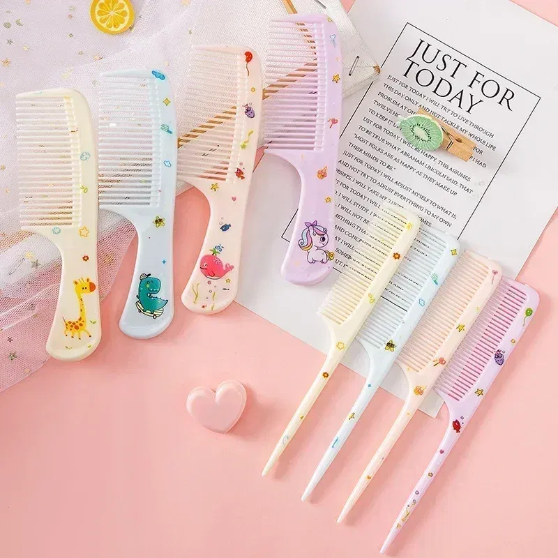 Color: black - 2pcs/set Children Comb Cute Cartoon Anti-static Hair Dressing Curly Portable Travel for Kids Girls Students Comb Hair Care Comb