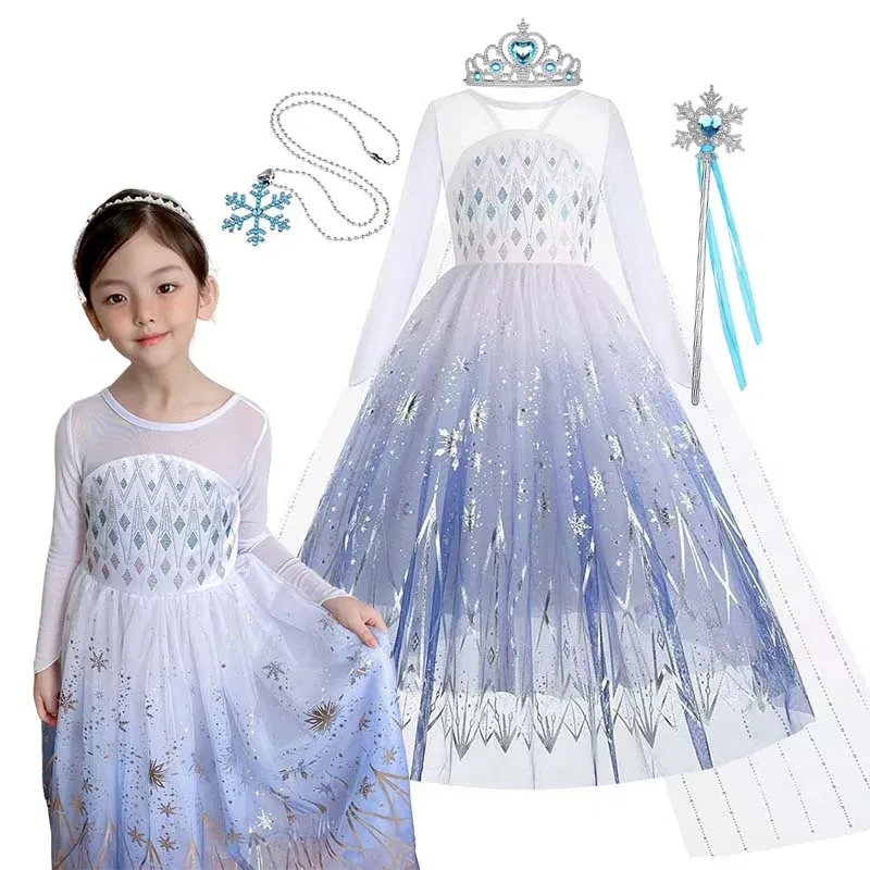 Kid Size: 4T, Color: Khaki - Disney Frozen Anna Elsa Girls Princess Dresses Mesh Sequin Dress Kids Cosplay Snow Queen Costumes Carnival Birthday Party Gowns