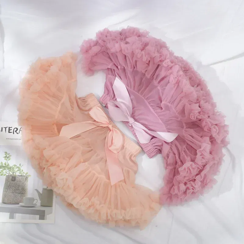 Color: Rose Red, Kid Size: 4T - Baby Girls Tulle Tutu Skirt Ballerina Pettiskirt Fluffy Children Ballet Skirts For Party Dance Princess Girl Tulle Clothes 1-10Y