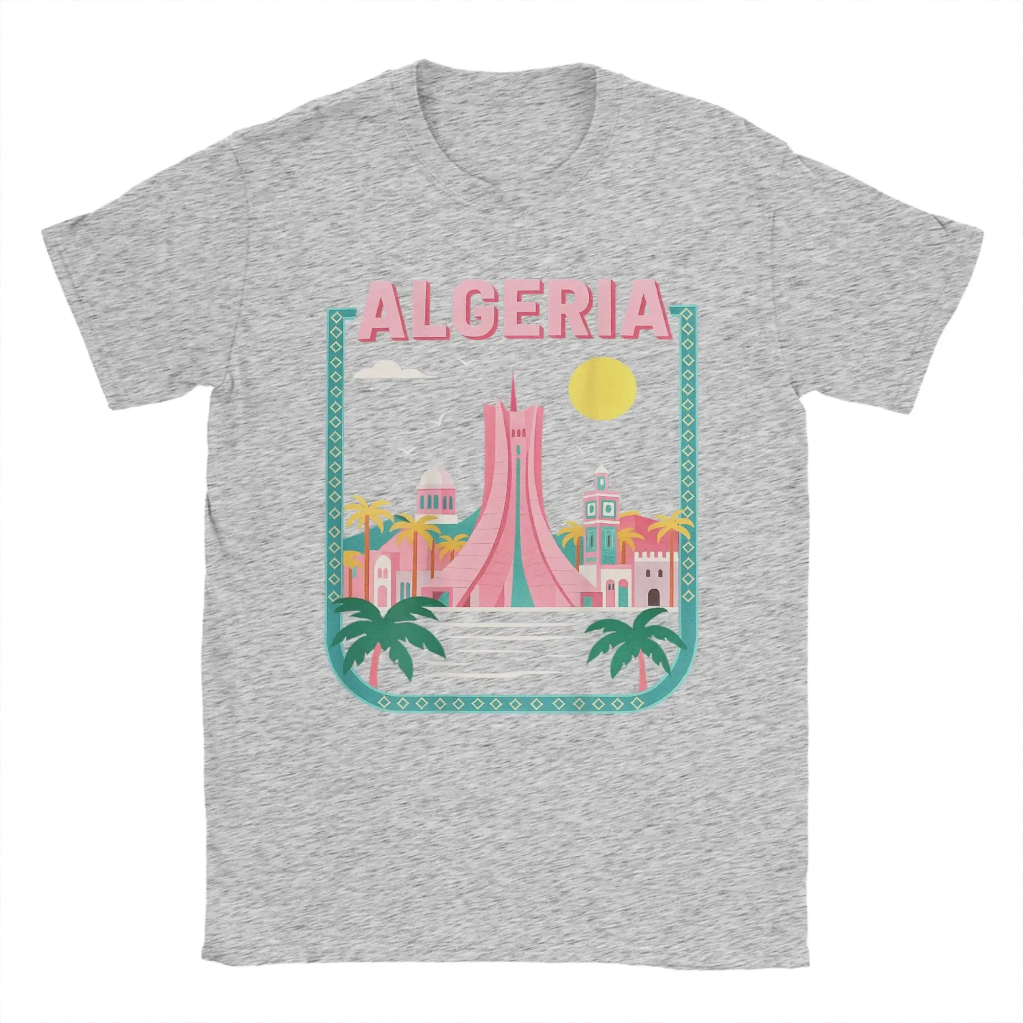 Color: GRAY, Size: XL - Men Algeria DZ City Algerian T Shirts Africa Arab Pure Cotton Clothes Hipster Short Sleeve Crewneck Tees Gift Idea T-Shirt