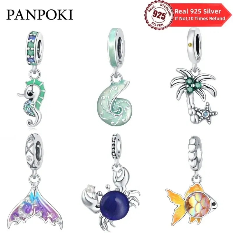 Color: Blue - Fit Original Pandora Bracelet 925 Sterling Silver Seahorse Charms Beads Inlaid Zirconium Temperature Change Pendants Diy Jewelry