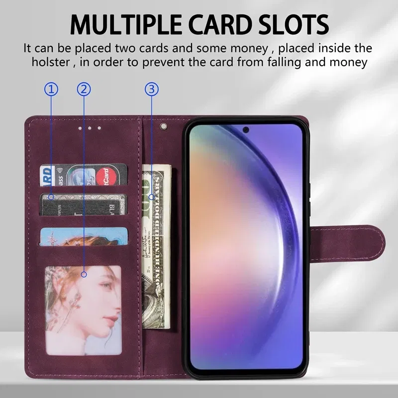 Color: Blue, Bundle: Case & Strap, Material: Leather - Wallet Card Slot Holder Magnetic Flip Leather Case For Samsung Galaxy S23 Ultra S22 Plus S21 FE S20 A12 A13 A14 A34 A52 A53 A54