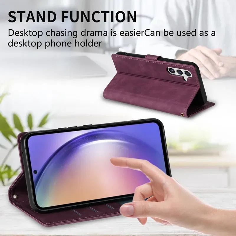 Color: Blue, Bundle: Case & Strap, Material: Leather - Wallet Card Slot Holder Magnetic Flip Leather Case For Samsung Galaxy S23 Ultra S22 Plus S21 FE S20 A12 A13 A14 A34 A52 A53 A54
