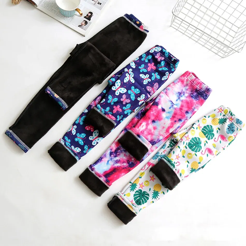 Color: Neon, Size: 68 - Girls Warm Plush Long Pants for Autumn Spring Cartoon Butterfly Striped Soft Cozy Leggings Fleece-Lined Bottoms Kids Casual Wear
