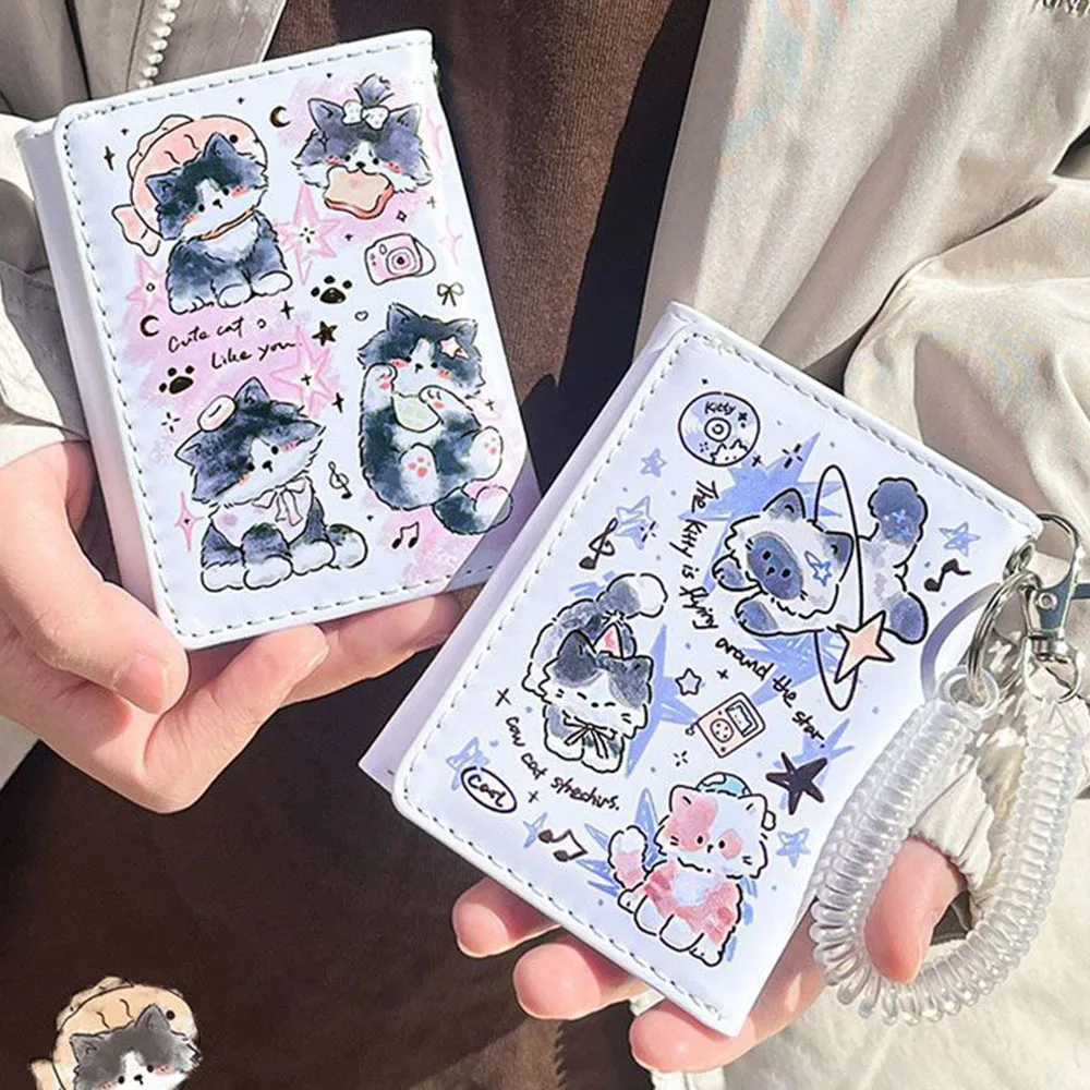 Color: Brown - PU Leather Cute Women Wallet Coin Purse Simple 3 Folds Multi-card Slots Card Holder Cute Cat Dog Short Wallets for Girls