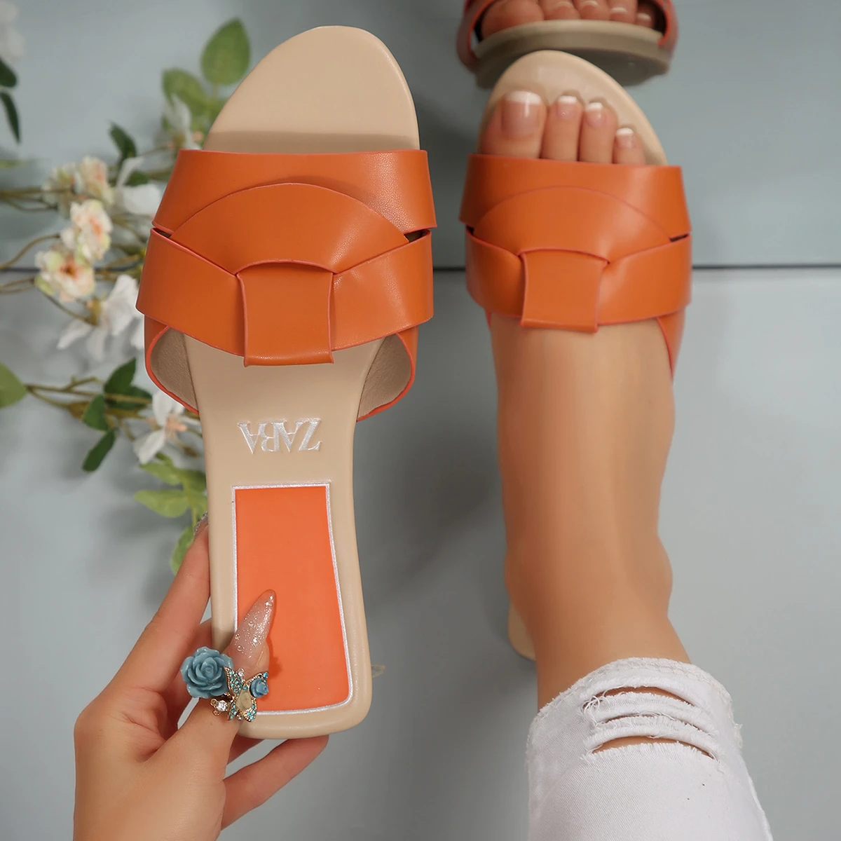 Color: SKY BLUE, Shoe Size: 41 - New Fashion Slippers Women Sexy Flat Sandals Casual Ladies Sand Beach Slippers Elegant Fish Mouth Slippers Women