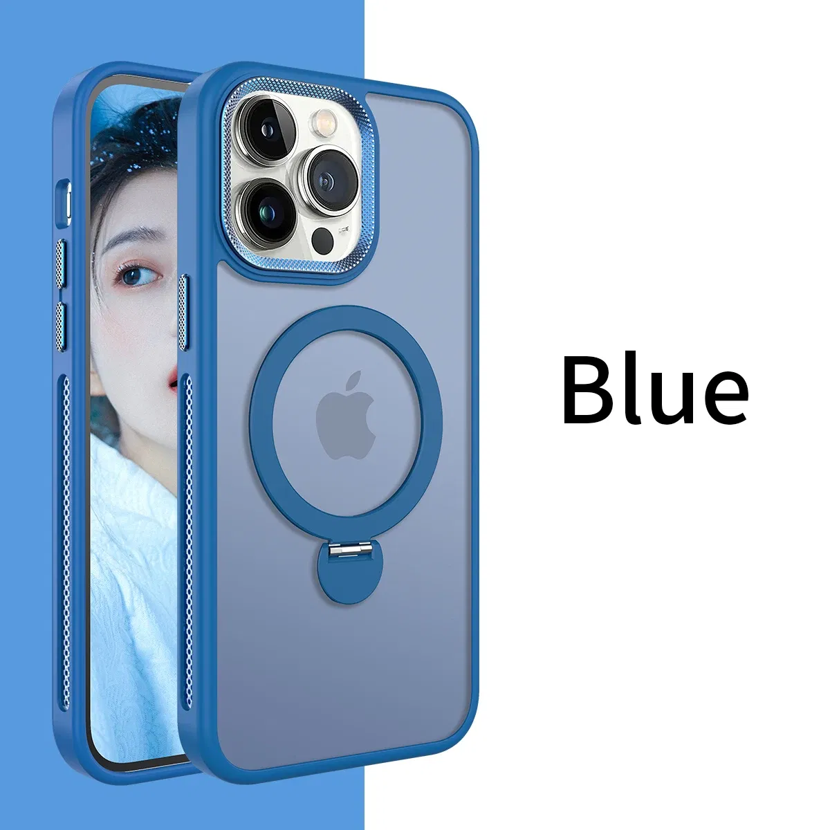 Color: SKY BLUE, Material: PU - For iPhone 15 Pro Max 360?° Rotation Magnetic Holder Stand Matte Phone Case For iPhone 11 12 13 14 15 Plus Heat Dissipation Cover
