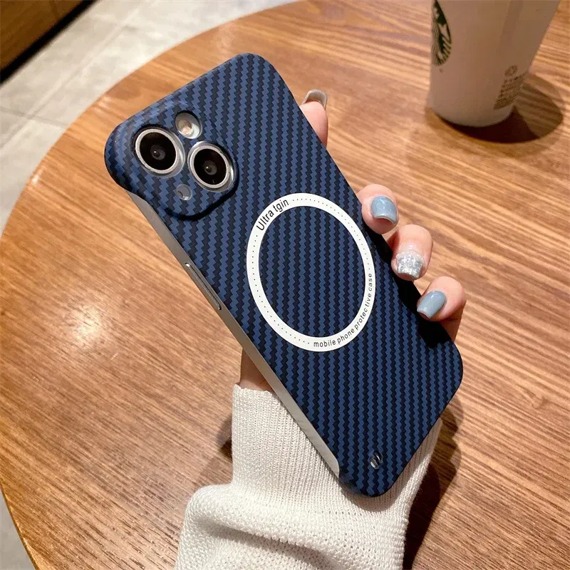 Color: Blue, Material: Microfiber - Luxury Carbon Fiber for iPhone 11 14 Plus 12 13 Pro Max Magsafe Case Magnetic Wireless Hard Thin Slim Cover for iPhone 13 14 Max