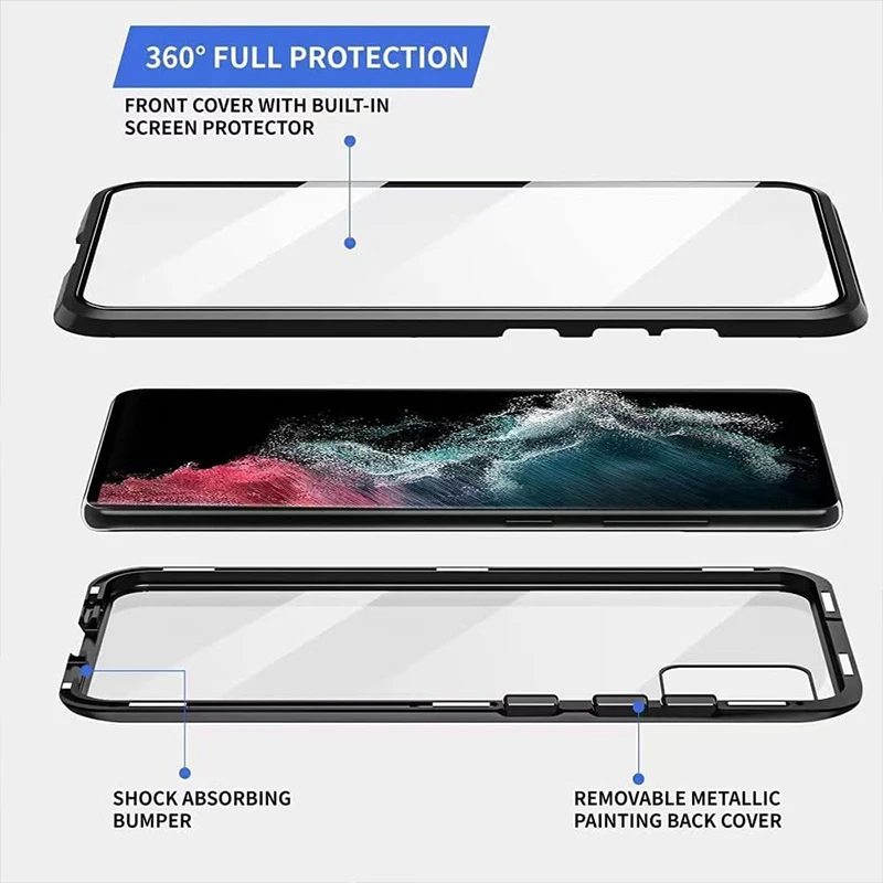 Color: green, Material: PP - Full Wrap Metal Bezel Case For Samsung Galaxy S23 S22 Ultra S21 S20 FE S24 Note 10 20 Lite Plus Double-Sided Glass Back Cover