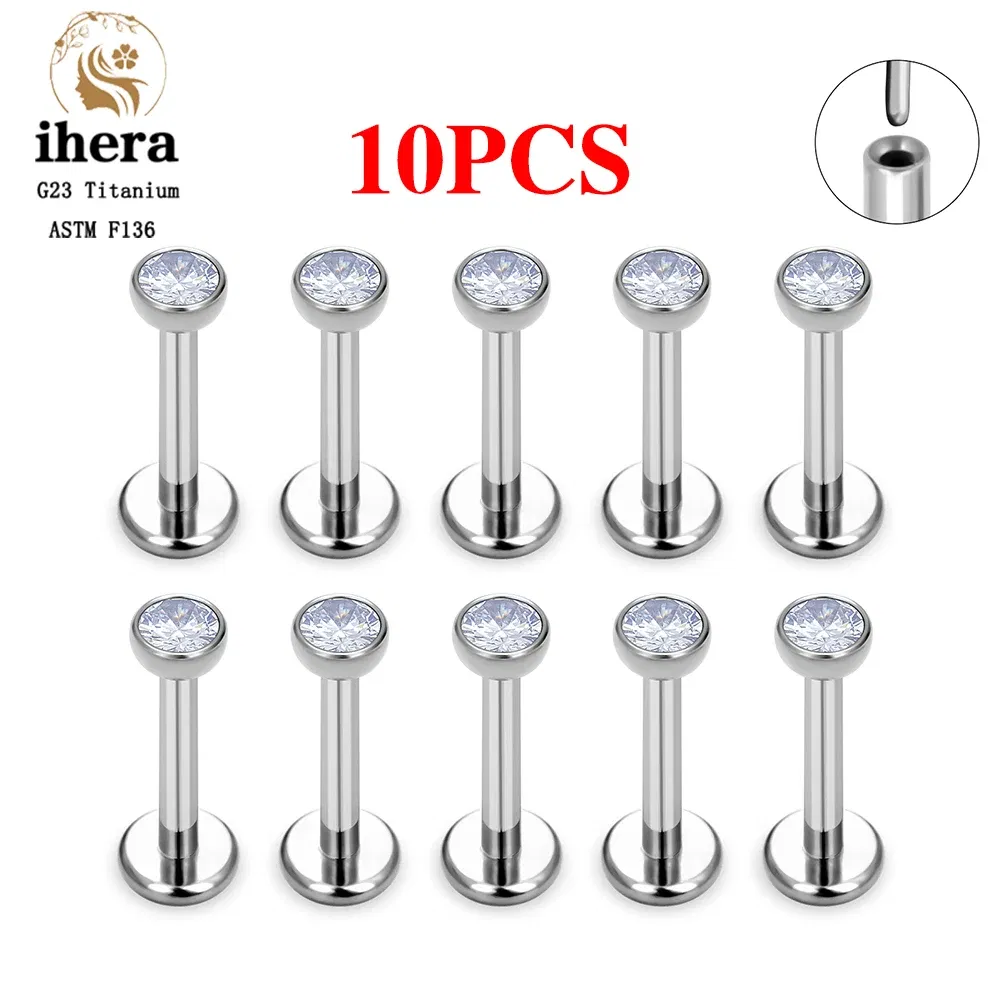 Metal color: Rhodium Plated, Ships From: CHINA, Main Stone Color: green - 10PCS G23 Titanium Lip Ring Labret Piercing Stud Earring CZ 16/18/20G Push Pin Ear Tragus Cartilage Helix Conch Pierc? Jewelry