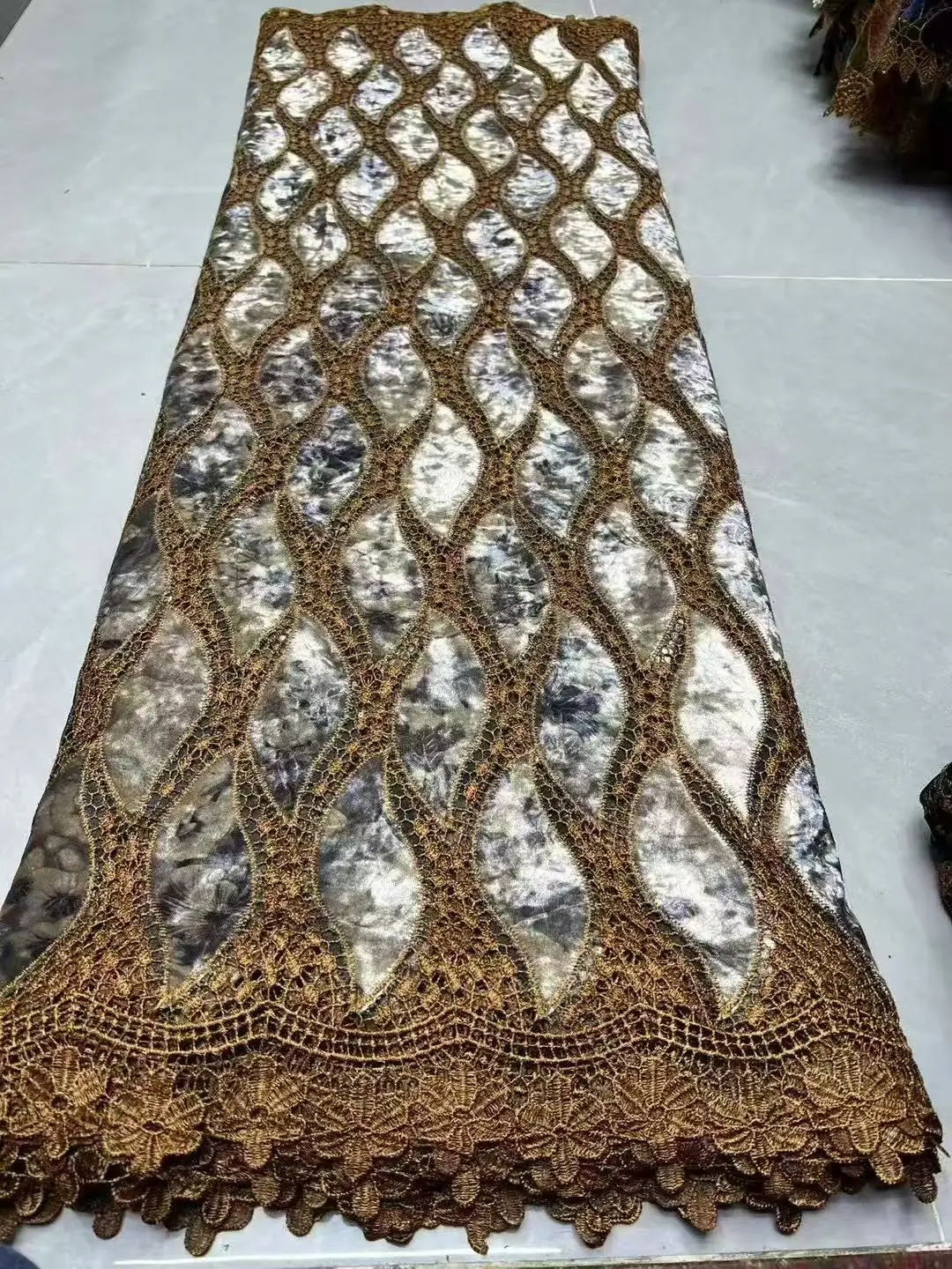 Color: GRAY, Width: 120cm, Length: 5 yards - African Velvet Lace Fabrics 2025 High Quality Women Party Women Embroidery Nigerian French Lace Materials For Wedding Material