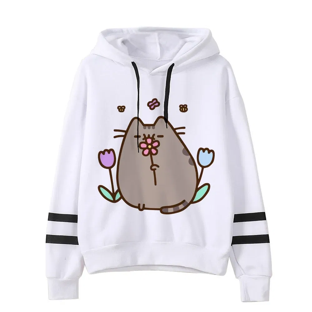Color: SKY BLUE, Size: L - Women Ullzang Cute Cat Funny Cartoon Sweatshirt Pusheen Cat Kawaii Harajuku Korean Style Hoodies Graphic Fashion Hoody Female