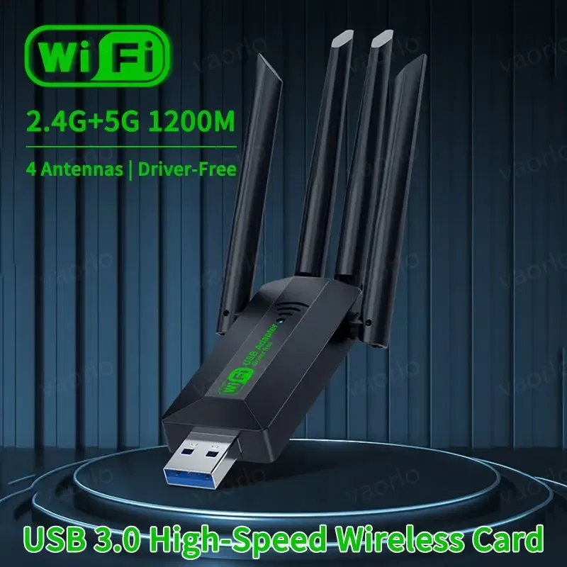 Color: black - 1200Mbps WiFi USB Adapter Dual Band 2.4G+5Ghz Wi-Fi Dongle 4 Antenna 802.11AC USB3.0 High-Speed Wireless Card Receiver PC/Laptop