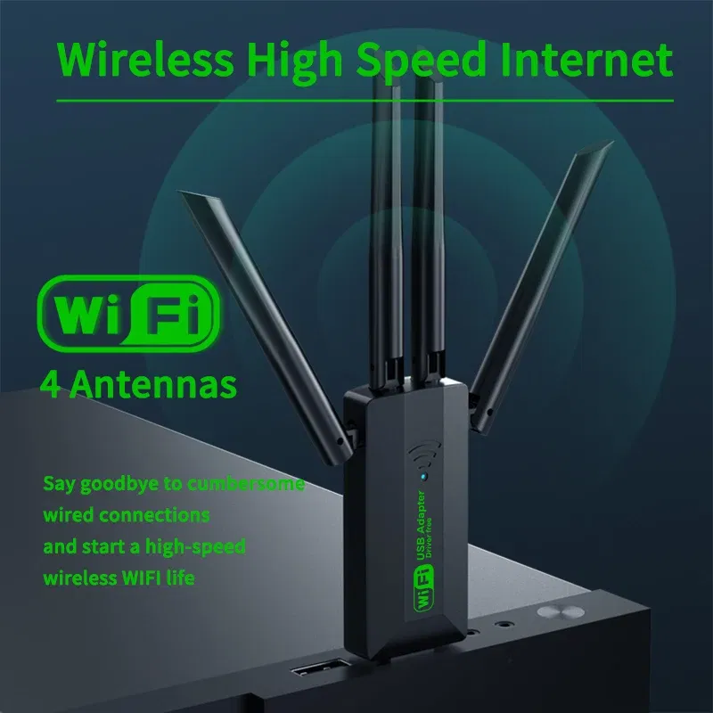 Color: black - 1200Mbps WiFi USB Adapter Dual Band 2.4G+5Ghz Wi-Fi Dongle 4 Antenna 802.11AC USB3.0 High-Speed Wireless Card Receiver PC/Laptop