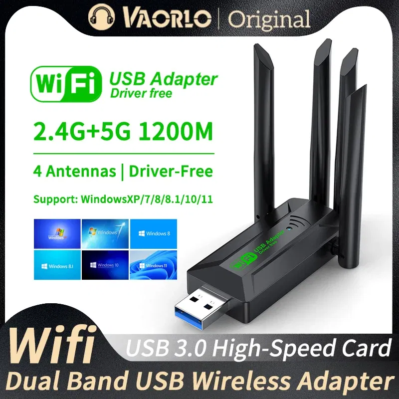 Color: black - 1200Mbps WiFi USB Adapter Dual Band 2.4G+5Ghz Wi-Fi Dongle 4 Antenna 802.11AC USB3.0 High-Speed Wireless Card Receiver PC/Laptop