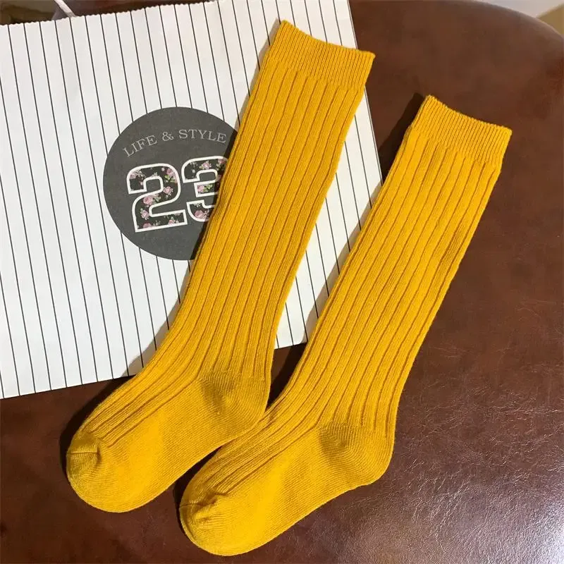 Color: green, Size: 7-9T - Baby Long Socks Over The Knee Little Girls Solid Cotton Socks Spring Autumn Long Crew Socks