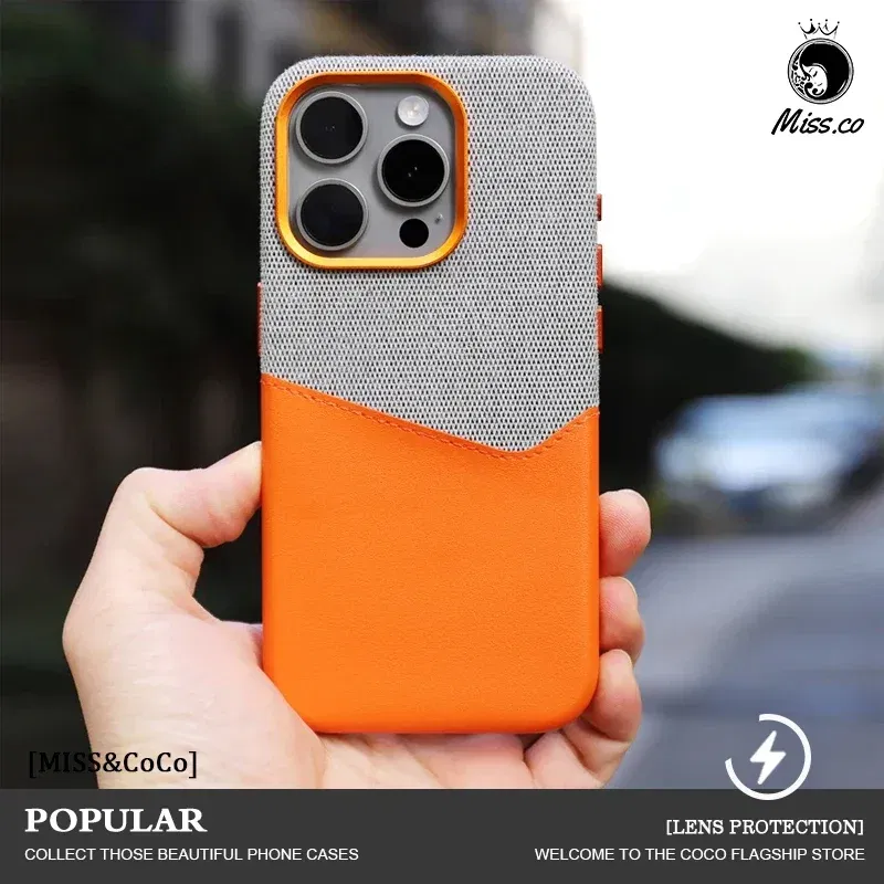 Color: SKY BLUE, Material: Vinyl - Card Holder MagSafe Leather Phone Case For iPhone 14 16 Pro Max 13 15 Pro 12 Pocket Wireless Charging Alloy Lens Hit Color Cover