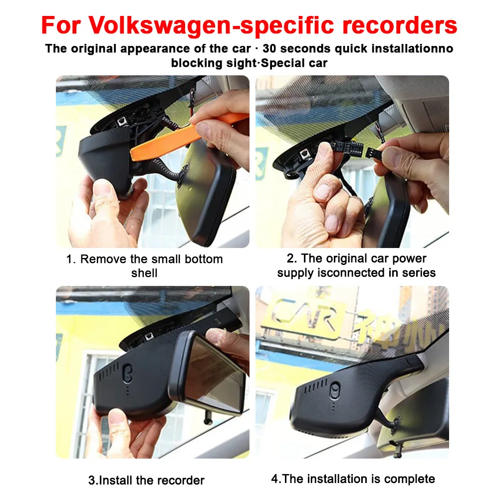 Color Name: Gold, Ships From: CHINA, ROM: 128G - Customized 4K HD 2160P Plug and play Dash Cam For Volkswagen  Sharan CC Bora Tiguan Touran Passat Teramont T-Cross Dvr Dashcam