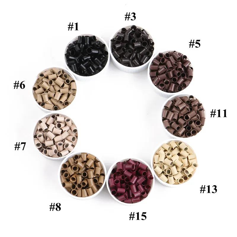 Color: Red - 10000pcs/bag 4.0*3.6*6.0mm Copper Flared Flaring Micro Rings Tube Euro Locks for feather human hair extensions tools accessories