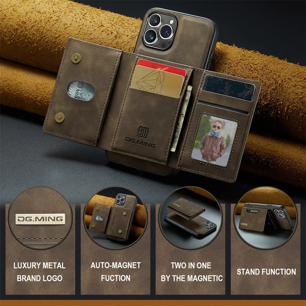 Color: green, Material: Other - 2 In 1 Case For iPhone 16 15 14 13 12 11 Pro Max Plus XS Max XR 8 Plus SE 2022 Wallet Magnetic Leather Card Holder Pocket Cover