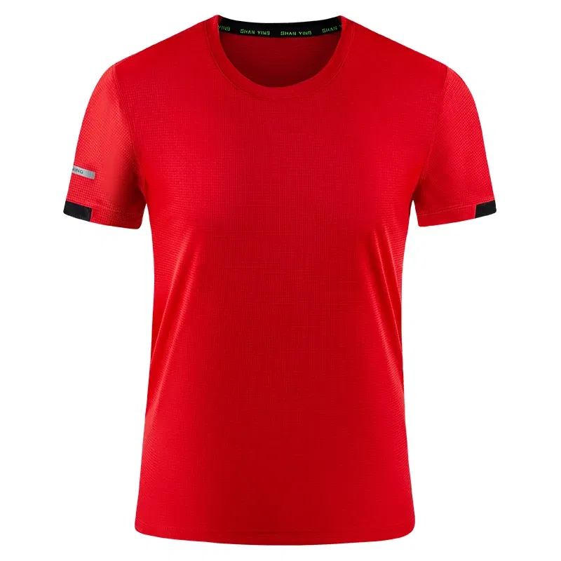 Color: Red, Size: M, Ships From: CN - Men's t-shirt quick-drying sports top, custom logo running T-shirt, trainer fitness shirt