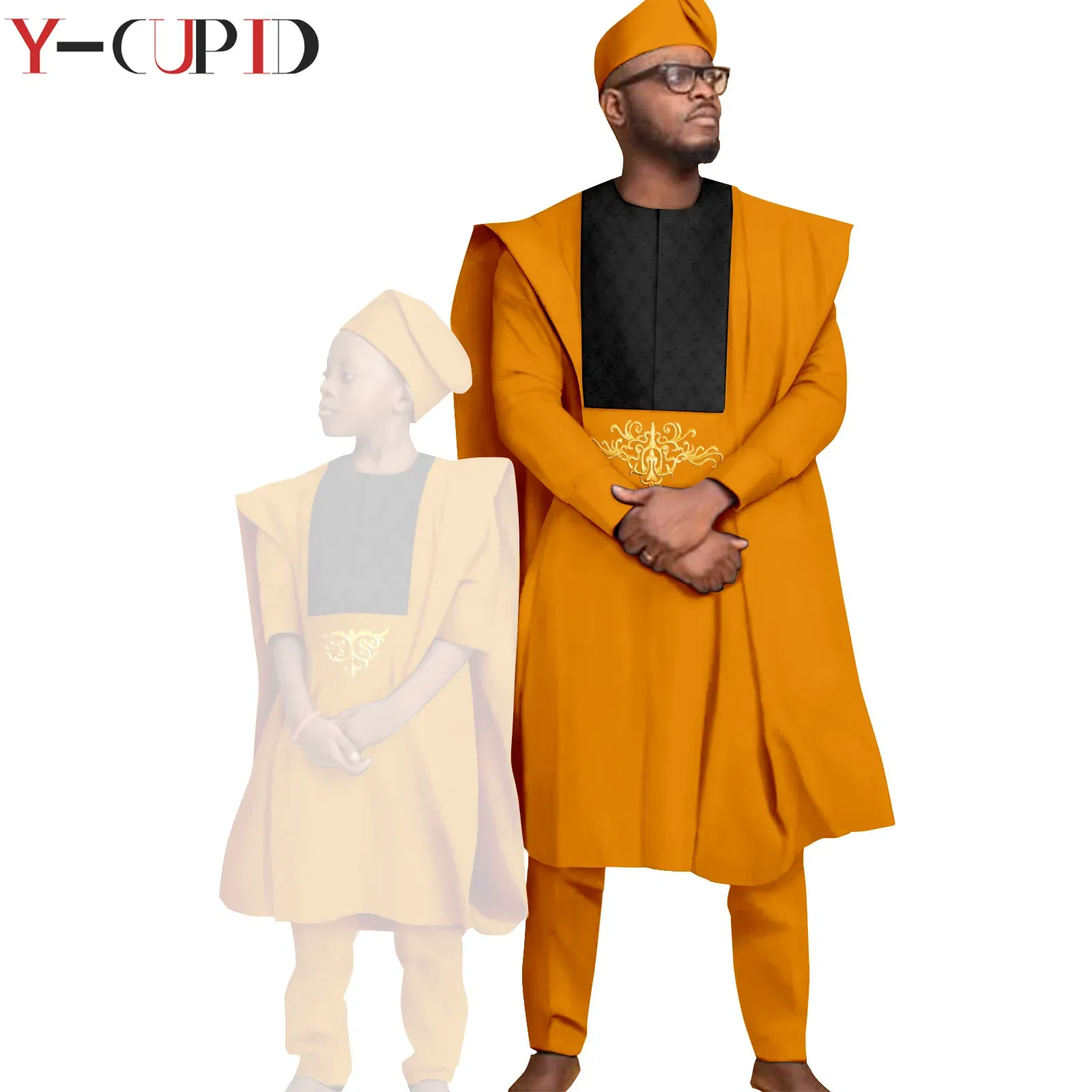 Color: Pink, Size: M - African Clothes for Men Top Pants Robes Hat Sets Match Kid Boy Sets Dashiki Father and Son Bazin Riche Family Outfits Y20F001