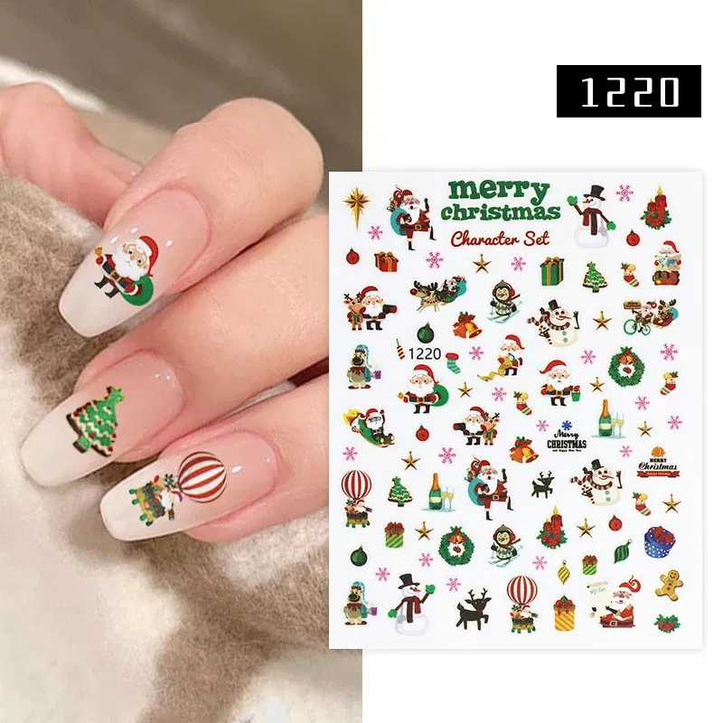 Color: BLACK WHITE - 1Pc Christmas Stickers Santa Claus Snowflake Decals Catoon Image Muti- Pattern New Year Halloween Nail Art Stickers for Manicure