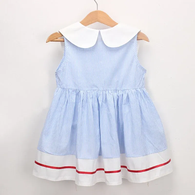 Color: PURPLE, Kid Size: 5T - 2024 New Summer 2-7Yrs Baby Girl Party Dress Sleeveless Cotton Embroidery Splicing Kids Princess Dresses Sister Clothing