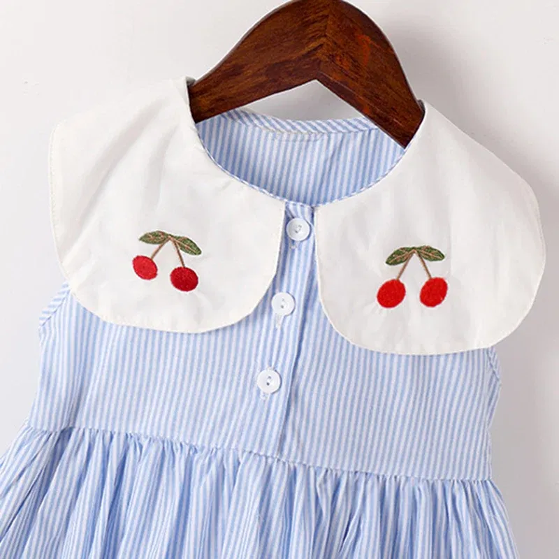 Color: PURPLE, Kid Size: 5T - 2024 New Summer 2-7Yrs Baby Girl Party Dress Sleeveless Cotton Embroidery Splicing Kids Princess Dresses Sister Clothing