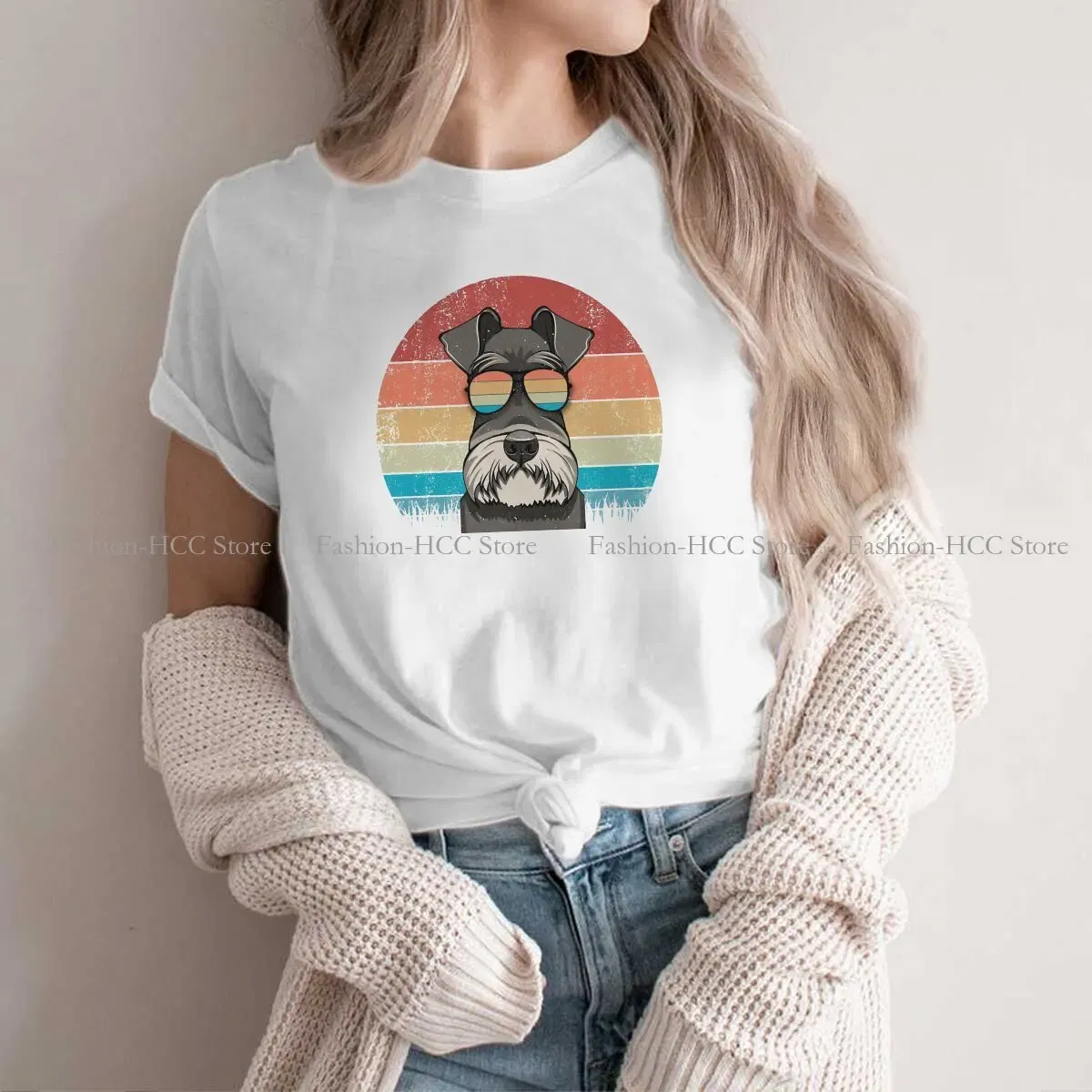 Color: WHITE, Size: M - Cool Dog Hip Hop Fashion Roar Best Schnauzer Dad Ever Newest Polyester TShirts  Female Style Tops T Shirt O Neck