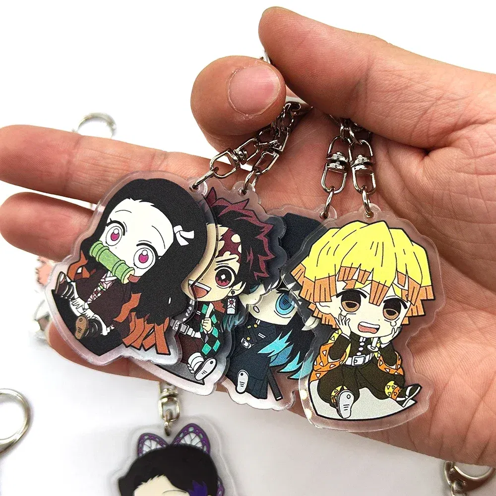 Color: Red - 16pcs/set Anime Keychains Keychain Demon Slayer Kimetsu No Yaiba Acrylic Key Ring Cute Funny Cartoon for Friends wholesale