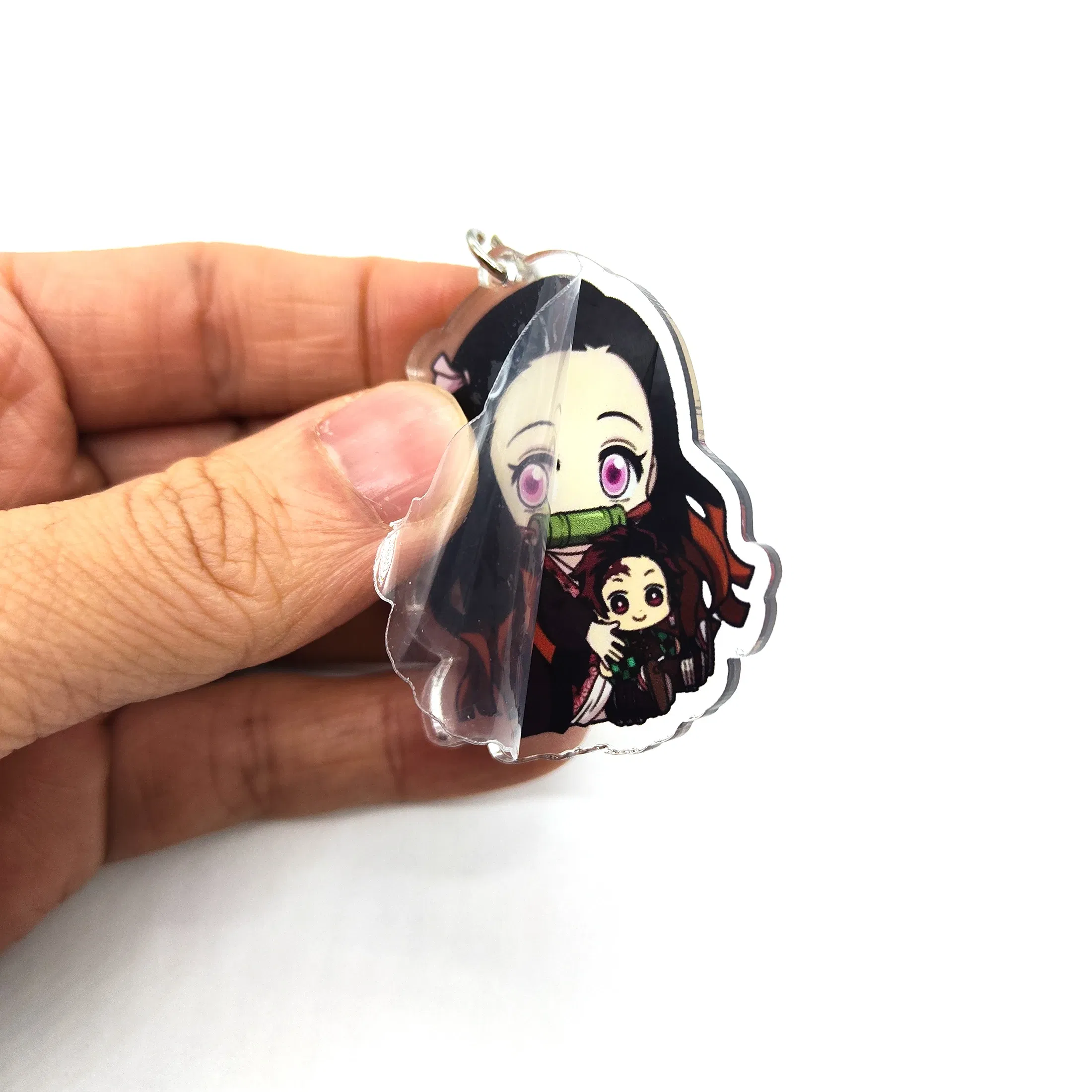 Color: Red - 16pcs/set Anime Keychains Keychain Demon Slayer Kimetsu No Yaiba Acrylic Key Ring Cute Funny Cartoon for Friends wholesale