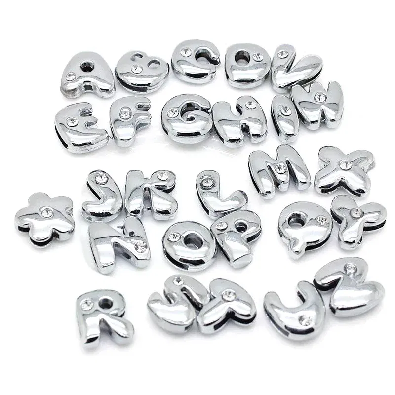 Color: Clear - 8mm Fat Slide Letters Charms Bracelet Women Jewelry Making 1pc Slide Alphabet A-Z DIY Wristband Belt Keychain Pet Collar