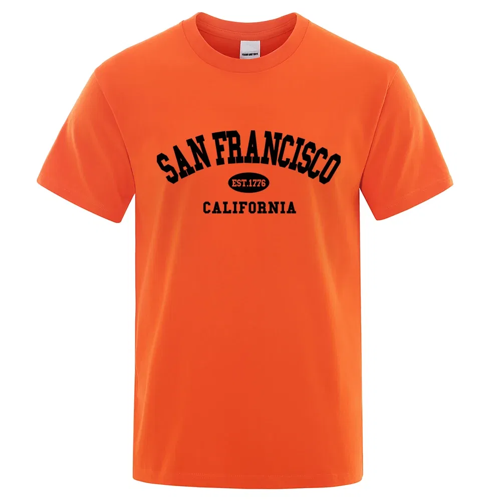 Color: Beige, Size: S - Sanfrancisco Est.1776 California Letter T-Shirts Men Fashion Oversized Tops Summer Tshirt Loose Designer Luxury Tee Clothing