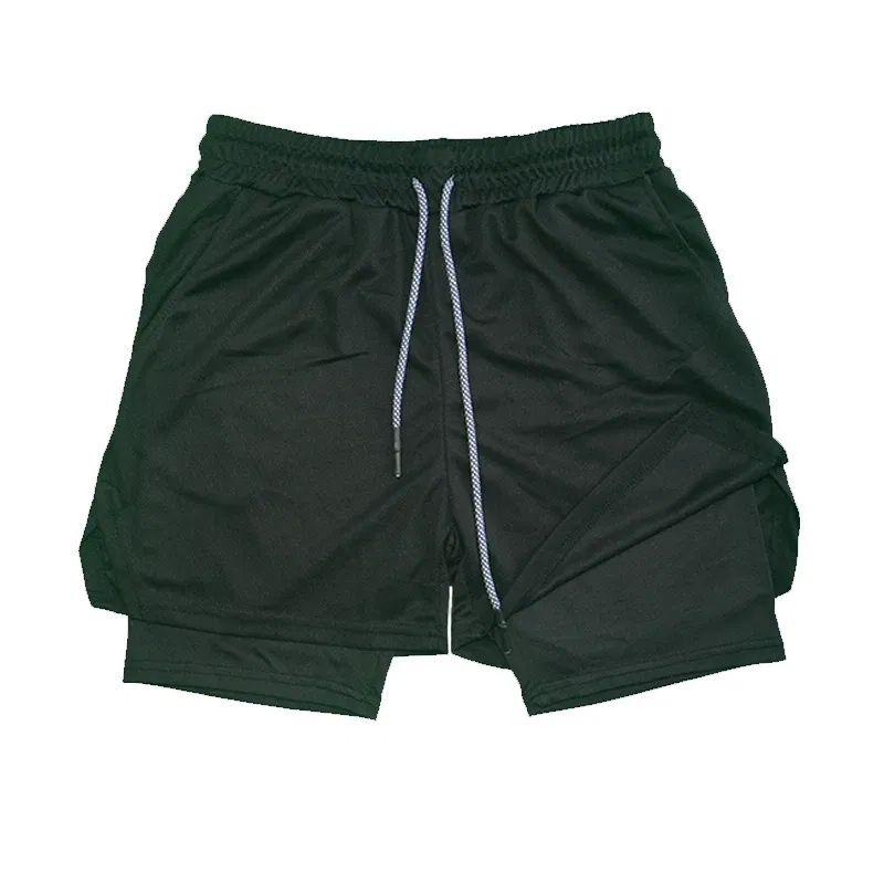 Color: Army Green, Size: XXXL - Men's Double Layer Fitness Shorts Drawstring Mesh Lining Elastic Waist Breathable Quick Dry to Beach Pool Summer Male