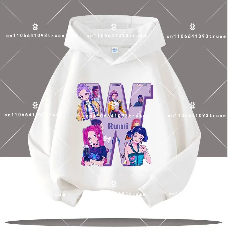 Color: Silver, Kid Size: 8 - K-pop Demon Hunters Letter A-Z 3-12 Year Old Children Hooded Sweatshirt Girls' Casual Shirt Boys' Sports Shirt Cartoon Print