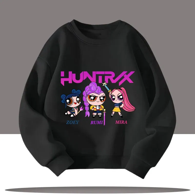 Color: Gold, Kid Size: 5 - K-pop Demon Hunters Cartoon Print 3-12 Year Old New Style Kids Round-neck Sport Shirt Cute Girl Casual Top Children's Clothing