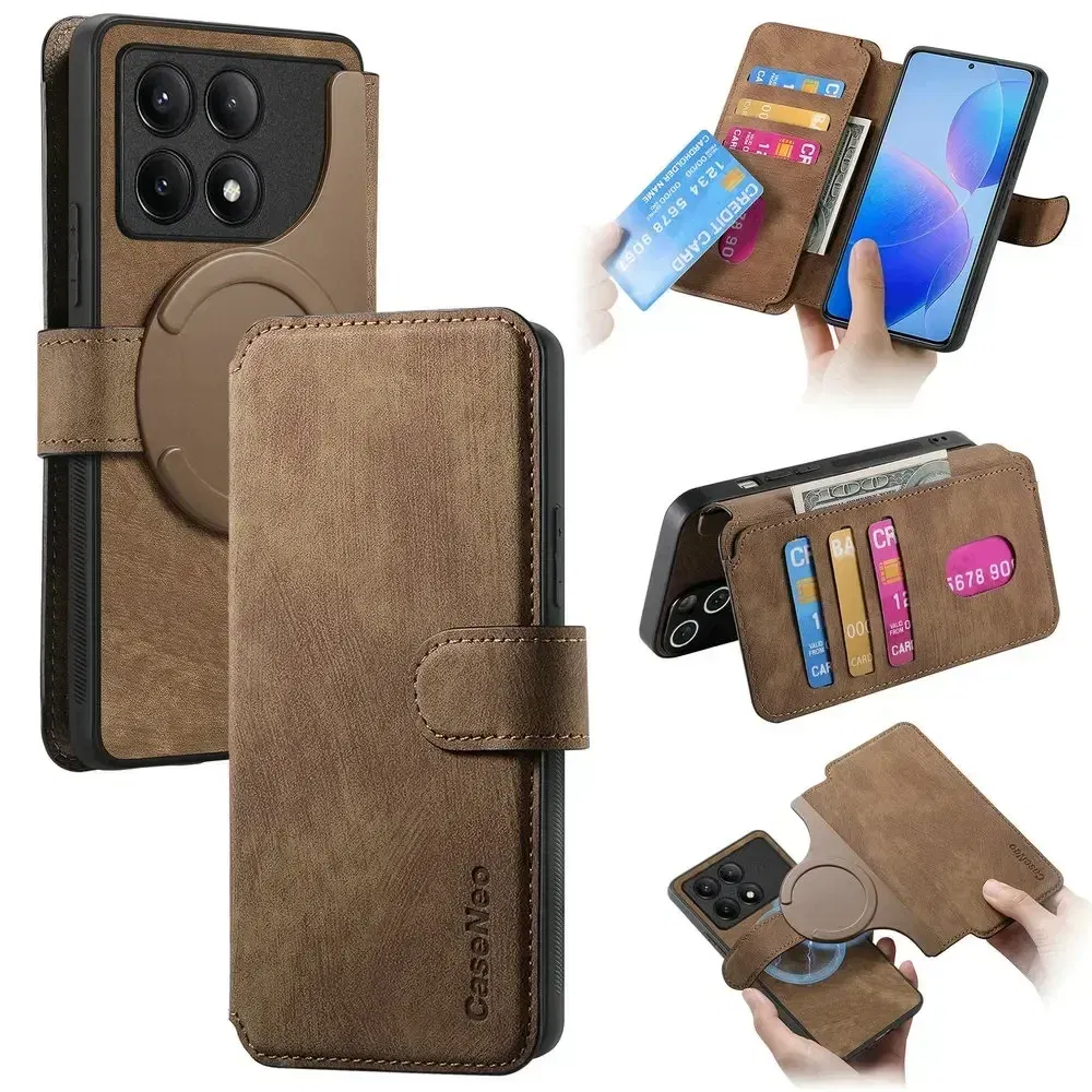 Color: Pink, Material: PVC - For Poco F8 Ultra F7 X7 X6 M6 M7 Pro 5G Luxury Case RFID Leather 2IN1 Detachable Book Funda Xiaomi Poco F6 X5 X 6 F 8 Flip Cover