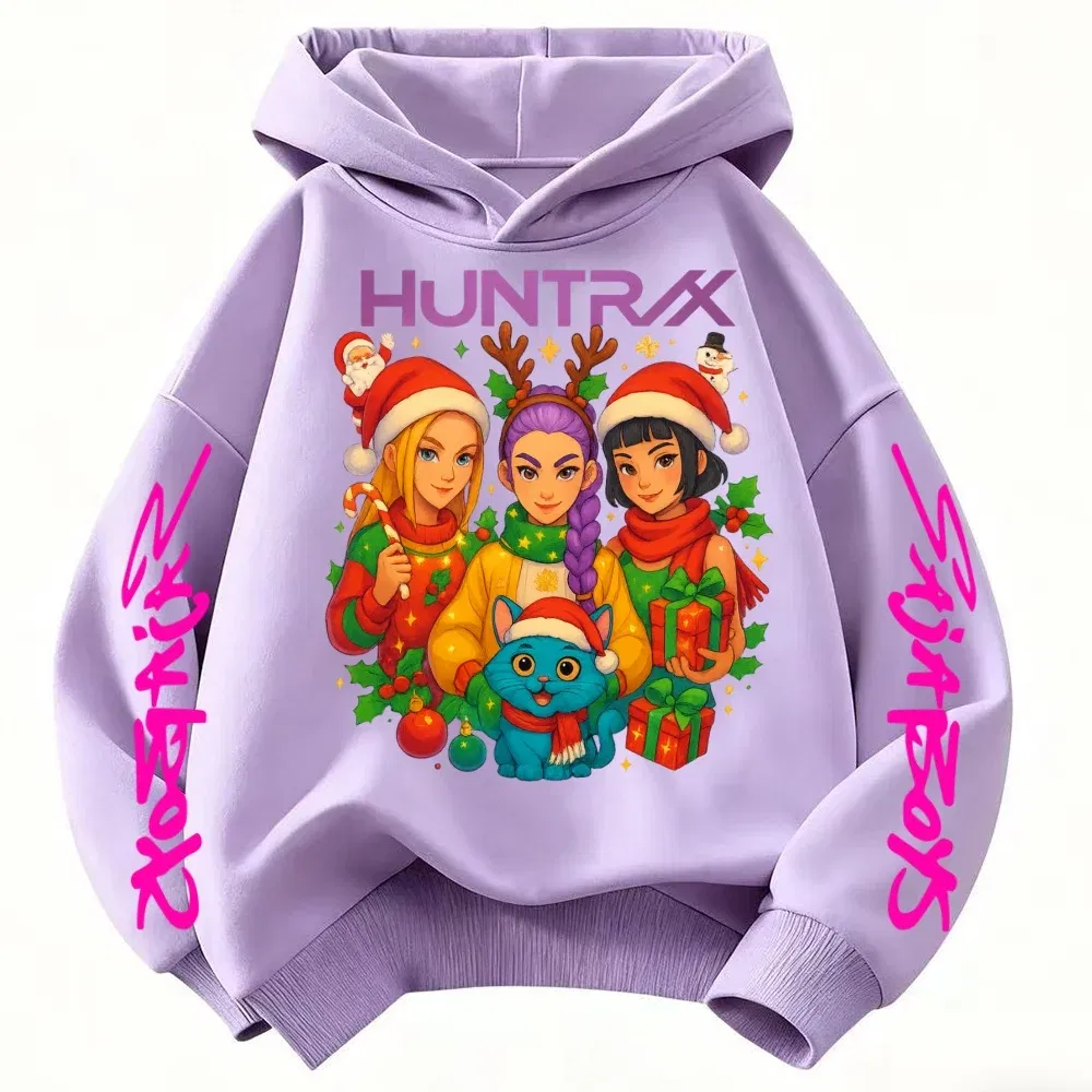 Color: black, Kid Size: 7 - KPop Demon Hunters Christmas Hoodie Girls Fashion Casual Sweatshirt Movie Kids K-Pop Demon Hunters Hooded Tops