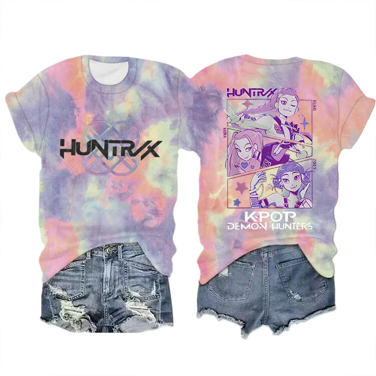 Color: army green, Size: M - Movie Characters T-shirt Tops Tie-dye Men's Women's Clothing Round Neck Short Sleeve T-shirt Street Style T-shirts