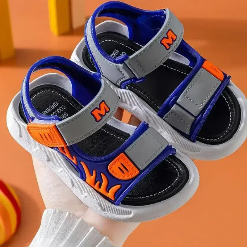 Color: Beige, Shoe Size: 1 - Baby Sandals Flame Pattern Boy Sandals Soft Sole Anti-slip Boys Girls Children Shoes
